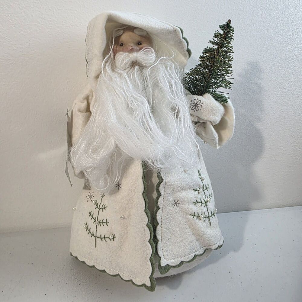 HMK Hallmark Santa Doll Weighted White Felt Tree & Beaded Accent Robes Christmas